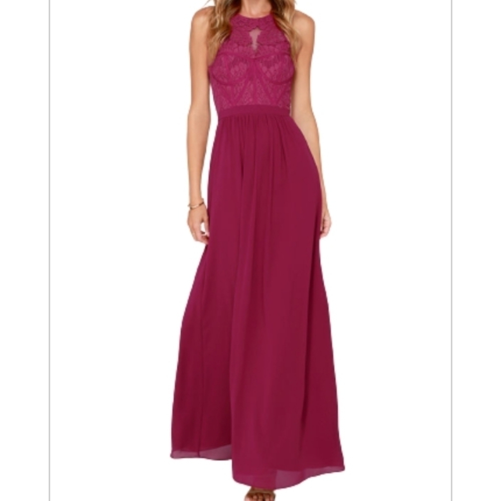 𝅺BARIANO OPTIMUM OPULENCE BERRY PINK LACE MAXI DRESS NEW W TAG